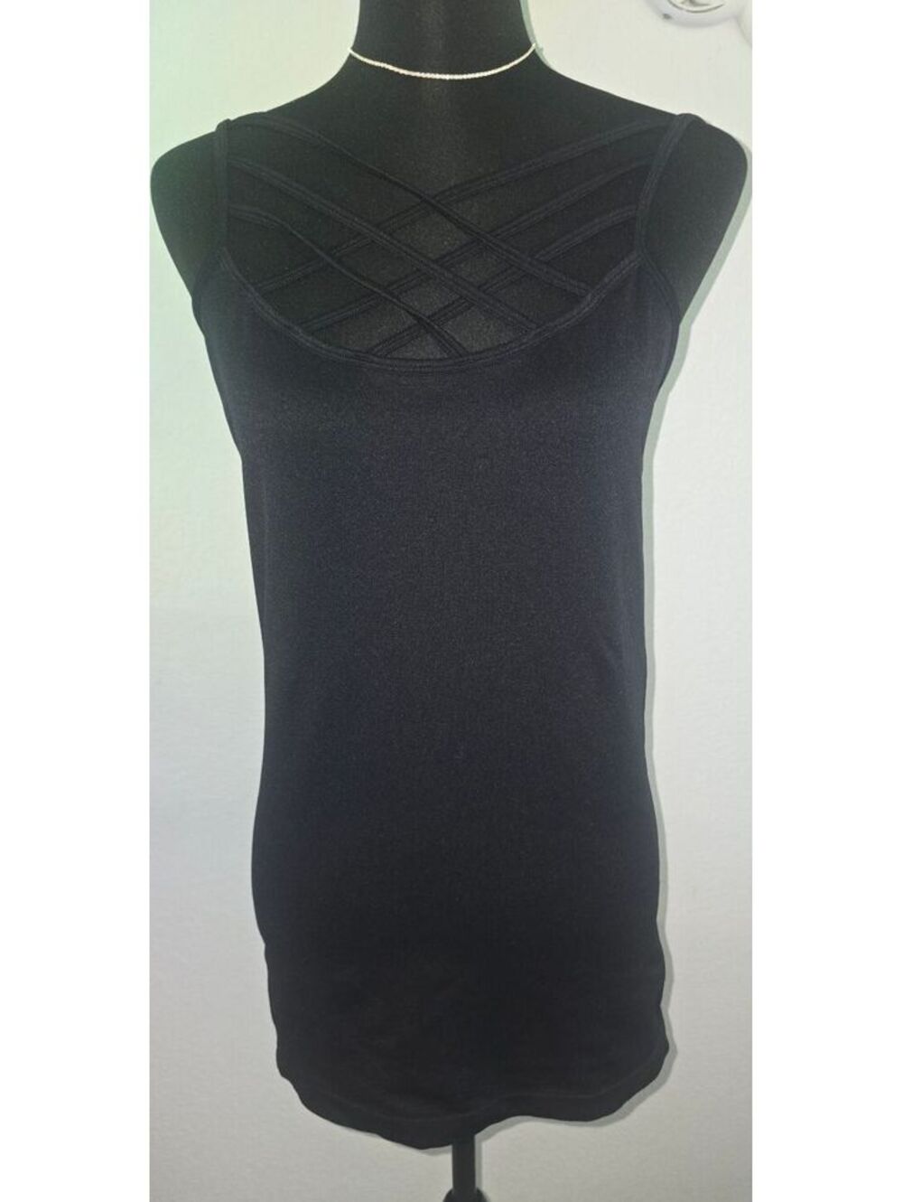 Zenana Outfitters Black Nylon Spandex Sleeveless Top with Crisscross Detail, 1X/